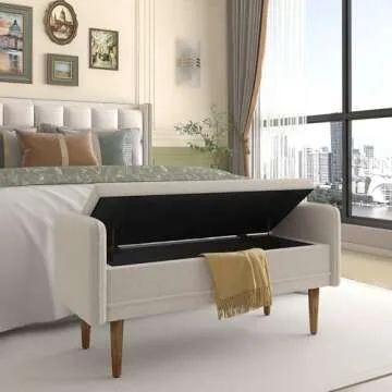 Niccae Teddy Velvet Ottoman Storage Stool, Modern Bedroom Teddy Velvet Armrest Storage Stool Suitable for Use as Bed End Stool, Bedroom Stool, Leisure Stool, Corridor Stool (Beige)
