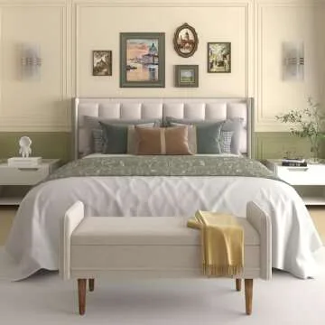 Niccae Teddy Velvet Ottoman Storage Stool, Modern Bedroom Teddy Velvet Armrest Storage Stool Suitable for Use as Bed End Stool, Bedroom Stool, Leisure Stool, Corridor Stool (Beige)