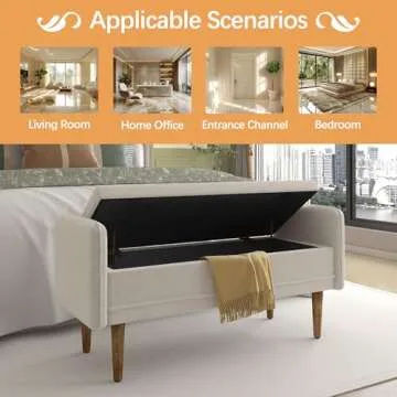 Niccae Teddy Velvet Ottoman Storage Stool, Modern Bedroom Teddy Velvet Armrest Storage Stool Suitable for Use as Bed End Stool, Bedroom Stool, Leisure Stool, Corridor Stool (Beige)