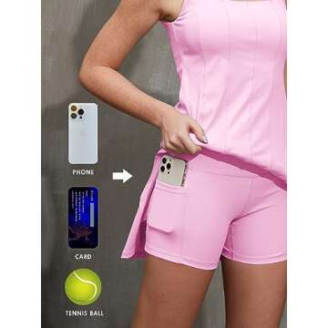 Rigolla Athletic Dress for Women with Pocket Workout Outfits U Back Tennis Skirts Pink M