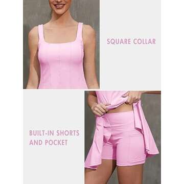 Rigolla Athletic Dress for Women with Pocket Workout Outfits U Back Tennis Skirts Pink M