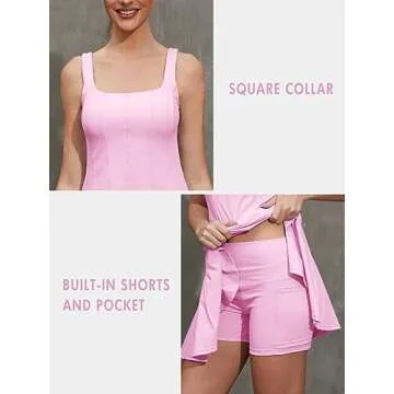 Rigolla Athletic Dress for Women with Pocket Workout Outfits U Back Tennis Skirts Pink M