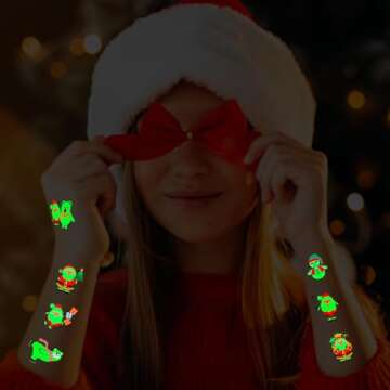 Awinmay Luminous Christmas Temporary Tattoos for Kids - 120 Pieces Christmas Glow in The Dark Tattoo...