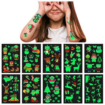 Awinmay Luminous Christmas Temporary Tattoos for Kids - 120 Pieces Christmas Glow in The Dark Tattoos Stickers for Boys and Girls,Christmas Party Favors for Kids Stocking Stuffers and Gifts 10 Sheets