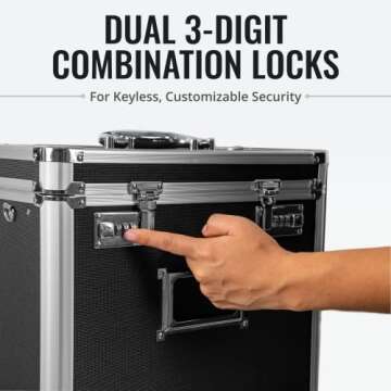 Vaultz File Organizer Storage Box - 14 x 7 x 12.19 Inch Letter Size, Portable Locking Storage Totes with Dual Combination Locks for Filing Office Documents - Black