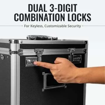 Vaultz File Organizer Storage Box - 14 x 7 x 12.19 Inch Letter Size, Portable Locking Storage Totes with Dual Combination Locks for Filing Office Documents - Black