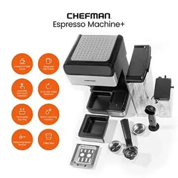 Chefman 6-in-1 Espresso Machine with Built-In Milk Frother, 15-BAR Pump, Digital Display, One-Touch ...