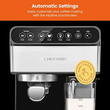 Chefman 6-in-1 Espresso Machine with Built-In Milk Frother, 15-BAR Pump, Digital Display, One-Touch Single or Double Shot for Cappuccinos and Lattes, XL 1.8-L Water Reservoir, Stainless Steel
