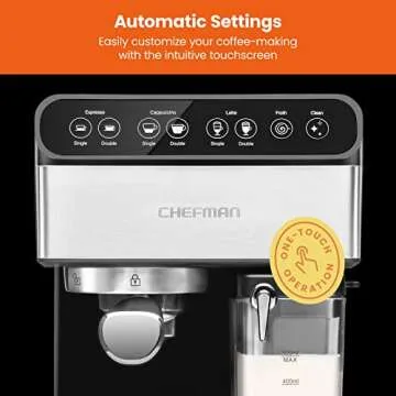 Chefman 6-in-1 Espresso Machine with Built-In Milk Frother, 15-BAR Pump, Digital Display, One-Touch Single or Double Shot for Cappuccinos and Lattes, XL 1.8-L Water Reservoir, Stainless Steel