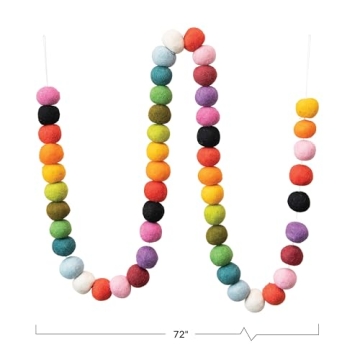 Creative Co-Op Wool Felt Ball Garland, Multi Color