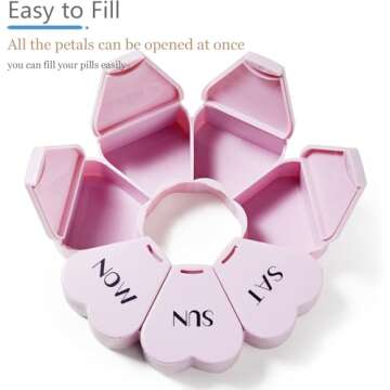 Large Weekly Pill Organizer, MOLN HYMY Cute 7 Day Pill Box, Purple Pink Daily Vitamin Organizer for Fish Oil/Medicine/Supplements