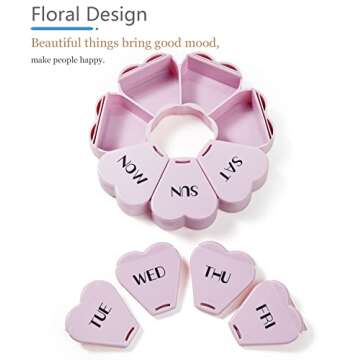 Large Weekly Pill Organizer, MOLN HYMY Cute 7 Day Pill Box, Purple Pink Daily Vitamin Organizer for Fish Oil/Medicine/Supplements