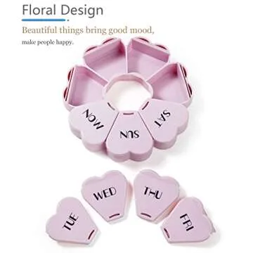 Large Weekly Pill Organizer, MOLN HYMY Cute 7 Day Pill Box, Purple Pink Daily Vitamin Organizer for Fish Oil/Medicine/Supplements
