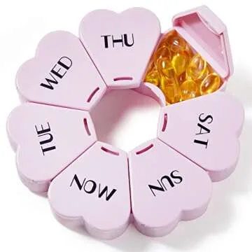 Large Weekly Pill Organizer, MOLN HYMY Cute 7 Day Pill Box, Purple Pink Daily Vitamin Organizer for Fish Oil/Medicine/Supplements