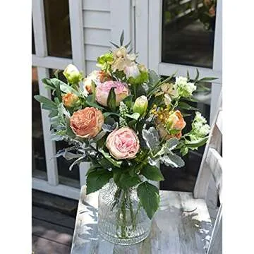FiveSeasonStuff Vintage Pink Peonies Artificial Silk Flowers Arrangement with 6 Stems, Wedding Bridesmaids Bouquet Bridal Showers