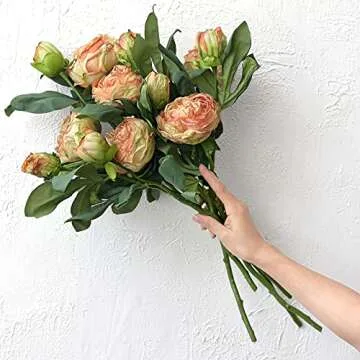 FiveSeasonStuff Vintage Pink Peonies Artificial Silk Flowers Arrangement with 6 Stems, Wedding Bridesmaids Bouquet Bridal Showers