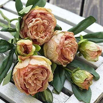 FiveSeasonStuff Vintage Pink Peonies Artificial Silk Flowers Arrangement with 6 Stems, Wedding Bridesmaids Bouquet Bridal Showers