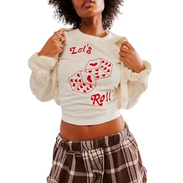 Women's Short Sleeve Y2K White Baby Tees E-Girls Cute Graphic Print Crop Tops Slim Fit T Shirts Retr...