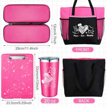Sabary 5 Pcs Nurse Gift for Women Graduation Gift Set Nurse Tote Bag Stethoscope Case Tumbler Clipboard for Nurse Work(Pink,Classic)