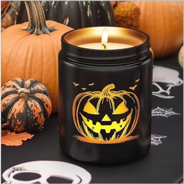 LED Pumpkin Face Halloween Candle - Pumpkin Spice Scent, 40+ Hours of Burn