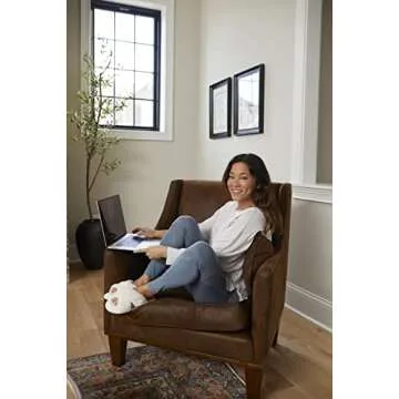 Dearfoams Women's Jessica faux faux fur Cross Band Slide Slipper, Alabaster, Large