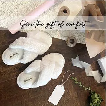 Dearfoams Women's Jessica faux faux fur Cross Band Slide Slipper, Alabaster, Large