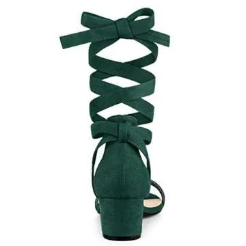 Allegra K Women's Open Toe Block Heel Lace Up Heels Green Heel Sandals 6.5 M US