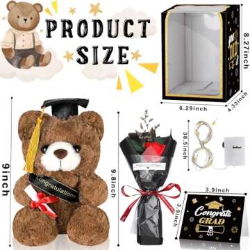Sawowkuya Graduation Gift Set: Class of 2024 Stuffed Teddy Bear, Congrats Grad Card, Artificial Flower, Graduation Box with Window - Perfect for Him or Her