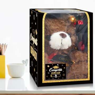 Sawowkuya Graduation Gift Set: Class of 2024 Stuffed Teddy Bear, Congrats Grad Card, Artificial Flower, Graduation Box with Window - Perfect for Him or Her