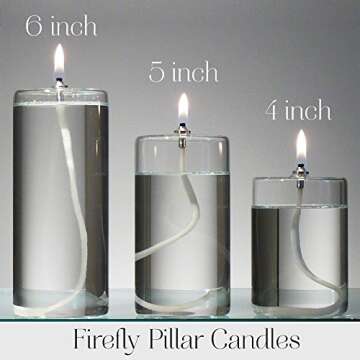 Firefly Refillable Glass Unscented Pillar Candle Gift Set - Elegant, Long-Lasting, and Planet-Friendly - Includes 3 Oil Candles