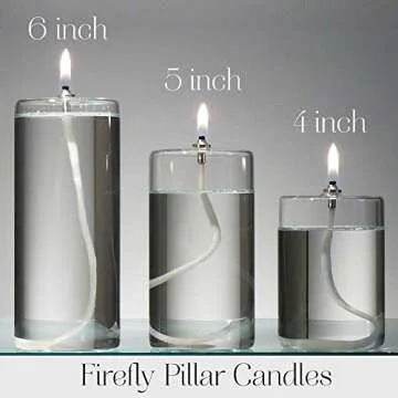 Firefly Refillable Glass Unscented Pillar Candle Gift Set - Elegant, Long-Lasting, and Planet-Friendly - Includes 3 Oil Candles