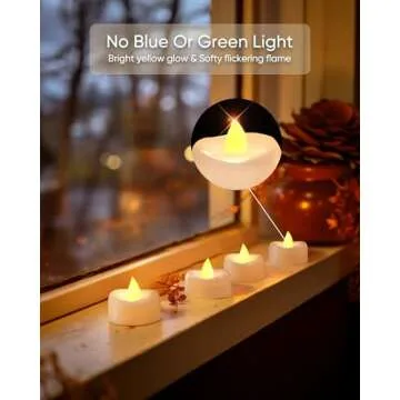 merrynights LED Candles, 24-Pack Tea Lights Candles Battery Operated Bulk, Long-Lasting 200 Hours Flameless Tealight Candles, Flickering Tea Lights for Halloween Fall, Warm Yellow, 1.5'' D X 1.25'' H