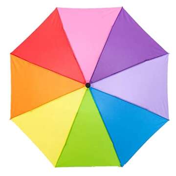 YAMHOHO Three Flat Edge Rainbow Bumper Cloth Sun Umbrella Sunshade Ladies Gift Umbrella Windproof Travel Foldable Small Compact (iridescent)