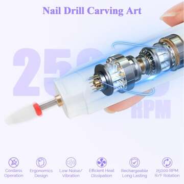 Cordless Nail Drill Portable Professional, Rechargeable Electric Nail File Machine E File for Acryli...