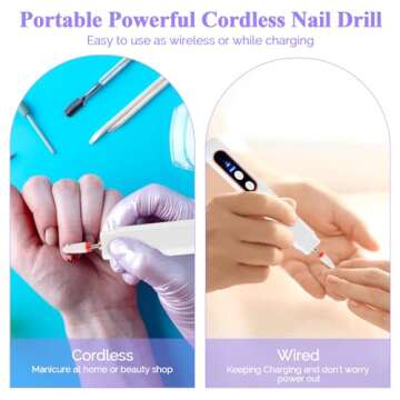 Cordless Nail Drill Portable Professional, Rechargeable Electric Nail File Machine E File for Acrylic Nails Gel Polishing Removing, 3 Speeds Efile with Bits Kit for Manicure, White
