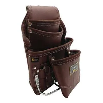 LEATHER GOLD Heavy Duty Tool Pouch | Carpenters Tool Pouch 3350, Brown, Oil-Tanned, 10 Pockets, 2 Ha...