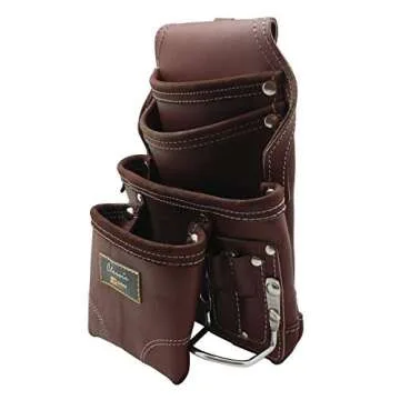 LEATHER GOLD Heavy Duty Tool Pouch | Carpenters Tool Pouch 3350, Brown, Oil-Tanned, 10 Pockets, 2 Hammer Holders, Reinforced Seams