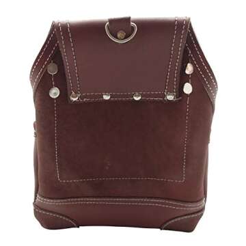 LEATHER GOLD Heavy Duty Tool Pouch | Carpenters Tool Pouch 3350, Brown, Oil-Tanned, 10 Pockets, 2 Hammer Holders, Reinforced Seams