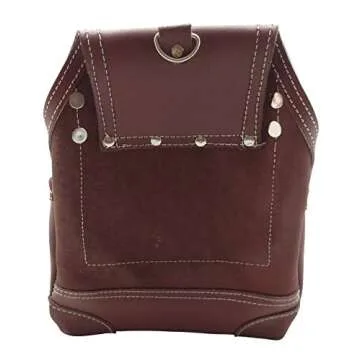 LEATHER GOLD Heavy Duty Tool Pouch | Carpenters Tool Pouch 3350, Brown, Oil-Tanned, 10 Pockets, 2 Hammer Holders, Reinforced Seams