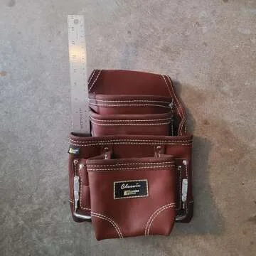LEATHER GOLD Heavy Duty Tool Pouch | Carpenters Tool Pouch 3350, Brown, Oil-Tanned, 10 Pockets, 2 Hammer Holders, Reinforced Seams