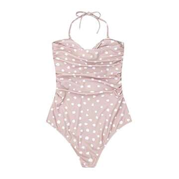 QINSEN Womens High Waist One Piece Swimsuit Sexy Removeable Straps Tie Knot One Piece Bathing Suit Pink M