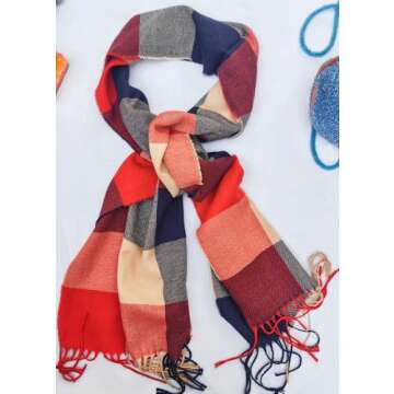 Wander Agio Winter Kids Scarf Warm Shawls Scarves Parent-child Scarf Women Plaid Small Scarfs Beige Orange Plaid