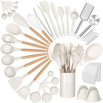 Silicone Cooking Utensils Set, 43Pcs Non-Stick Heat Resistant Kitchen Utensils Spatula Set with Wood...