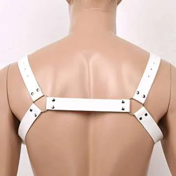 PU Leather Chest Harness Strong And Sturdy Shoulder Strap Body Comfortable Belt Punk Gothic Cosplay Clubwear Costume for Mens (White B)