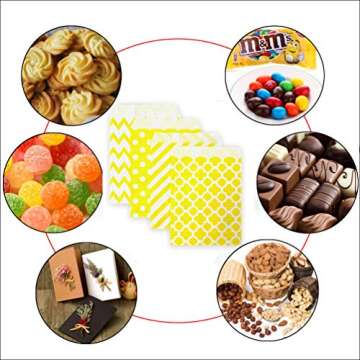 KEYYOOMY 100 Pcs Yellow Candy Buffet Bags Small Cookie Bags Polka Dot Paper Treat Bags for Wedding Birthday Party (5 inch x 7 inch)