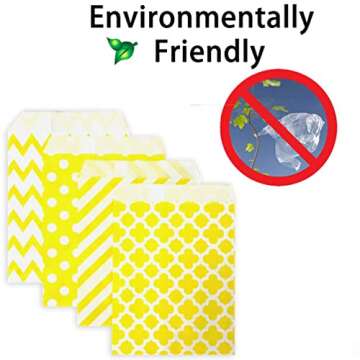 KEYYOOMY 100 Pcs Yellow Candy Buffet Bags Small Cookie Bags Polka Dot Paper Treat Bags for Wedding Birthday Party (5 inch x 7 inch)