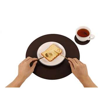 Set of 6 Embossed PU Leather Placemats, Waterproof Coffee Coasters, Kitchen Table Mats, Easy to Wipe...