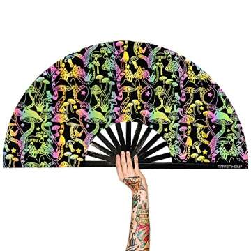 Raveahem Lridescent Holographic Large Rave Bamboo Folding Clack Hand Fan With Holster for Men/Women Handheld Fan for EDM,Music Festival,Club,Freaky,Party,Dance,Performance,Decoration,Gift