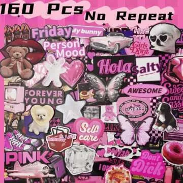 Y2K Pink Stickers - 160 Pcs Vinyl Aesthetic Designs
