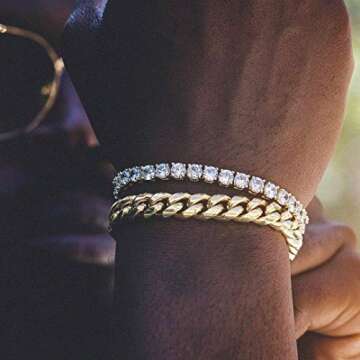 TRIPOD JEWELRY Men's Hip Hop Miami Cuban Link Chain or Bracelet - 14K or White Gold Plated Stainless Steel Cuban Link Choker Gold Chains Necklace 8mm,10mm,12mm,14mm,16mm (14K Gold - 10mm, 8.50)